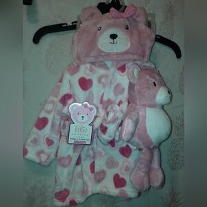 Pink Heart Bear Robe and Plush Set 0-6 Months